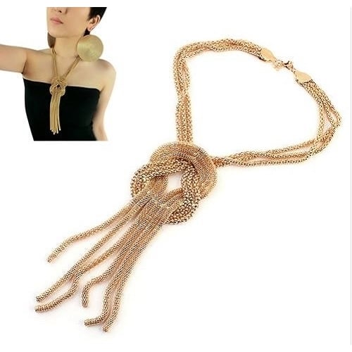 Gold Filled High Polish Finsh Tassel Crossover Snake Chain Necklace Image 1