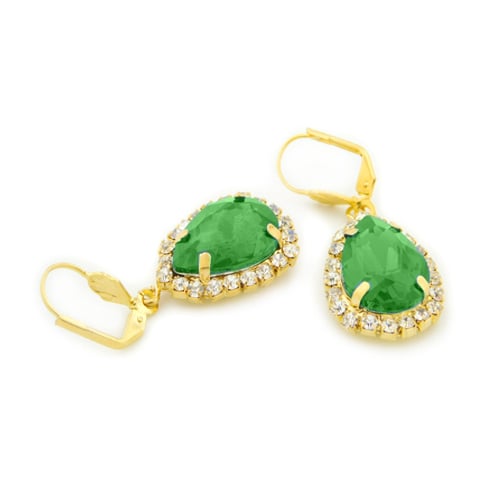 18k Gold Filled Green Crystal Tear Drop Hanging Earrings Image 1