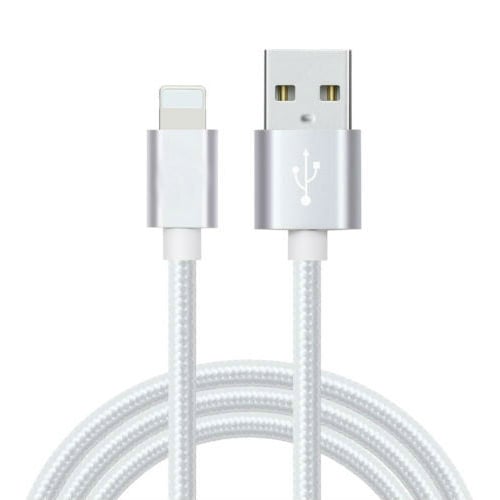 10FT Heavy Duty Braided 8 Pin USB Charger Cable for Apple iPhone Silver White Image 1