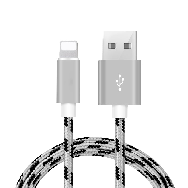 10FT Heavy Duty Braided 8 Pin USB Charger Cable for Apple iPhone Silver White Image 1