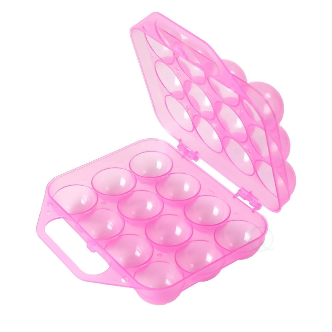 Clear Plastic Egg Carton 12 Egg Holder with Handle Stacking Storage 7.5x8x3 inches Image 1