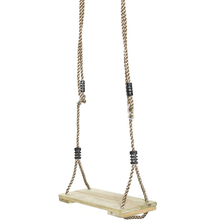 PLAYBERG Wooden Tree Swing for Kids and Adults Adjustable Rope 17.5" Natural Wood Image 1