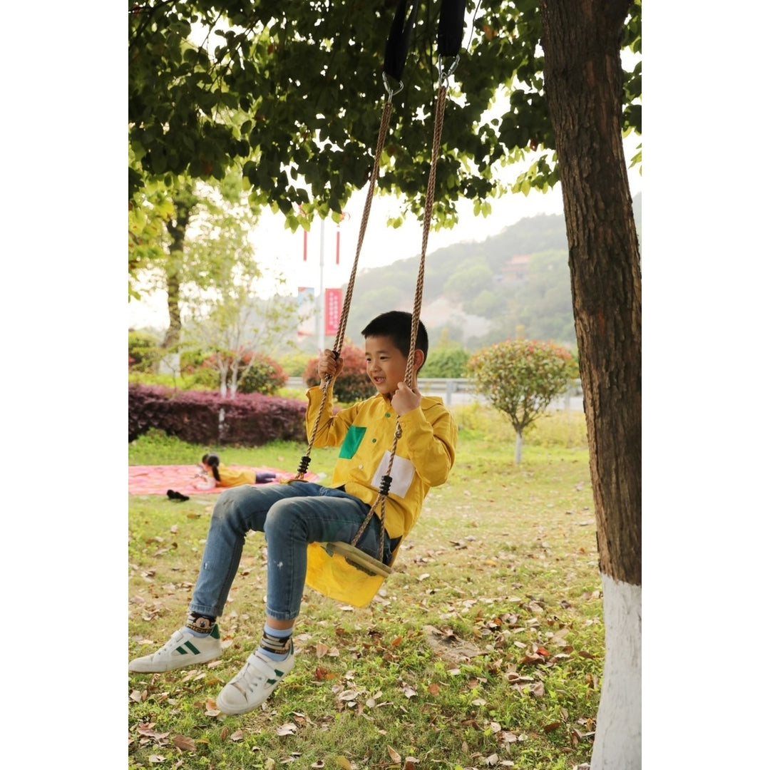 PLAYBERG Wooden Tree Swing for Kids and Adults Adjustable Rope 17.5" Natural Wood Image 2