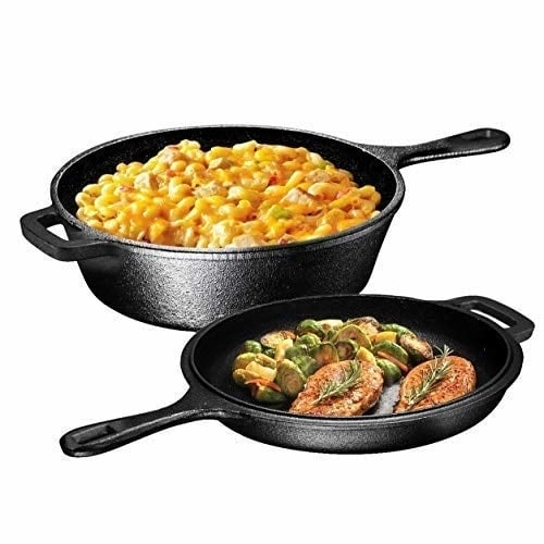 Ultimate Pre-Seasoned 2-In-1 Cast Iron Multi-Cooker By Bruntmor  Heavy Duty 3 Quart Skillet Lid Set Use As Dutch Oven Image 1