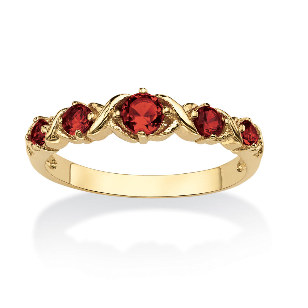 Round Birthstone 14k Gold-Plated "X and O" Stackable Ring Image 1