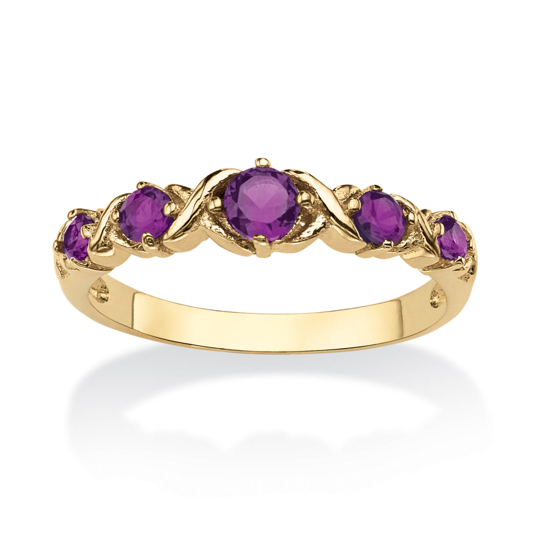 Round Birthstone 14k Gold-Plated "X and O" Stackable Ring Image 3