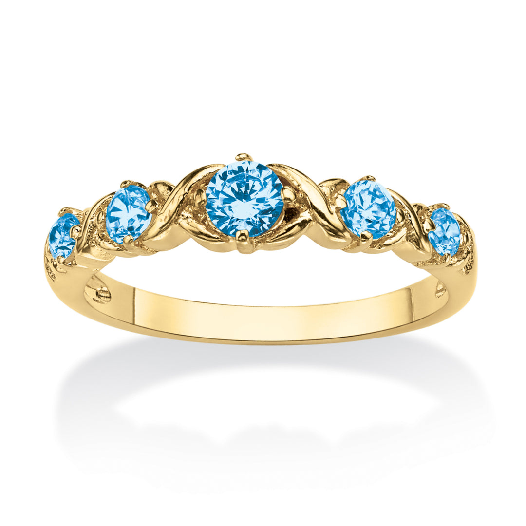 Round Birthstone 14k Gold-Plated "X and O" Stackable Ring Image 4