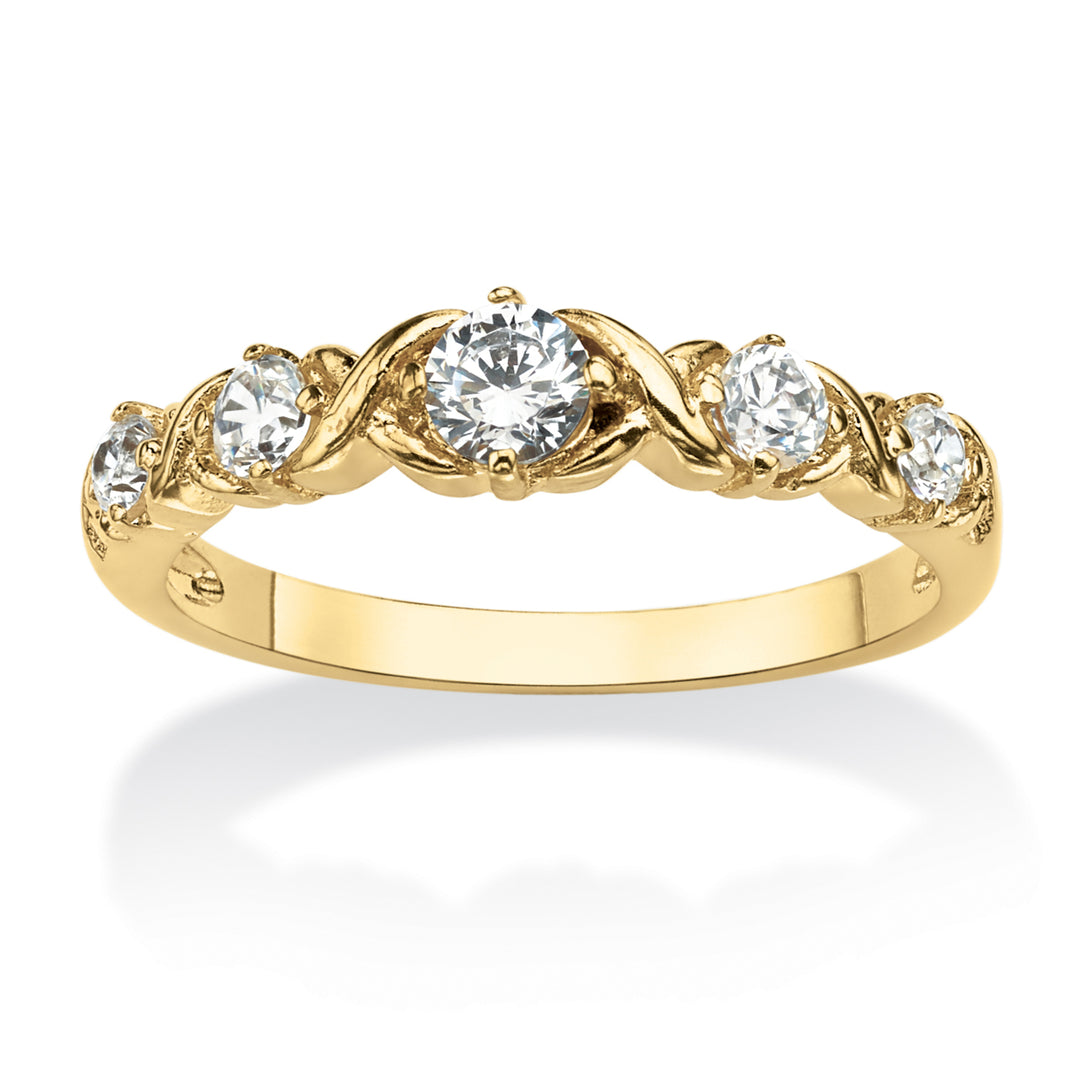 Round Birthstone 14k Gold-Plated "X and O" Stackable Ring Image 4