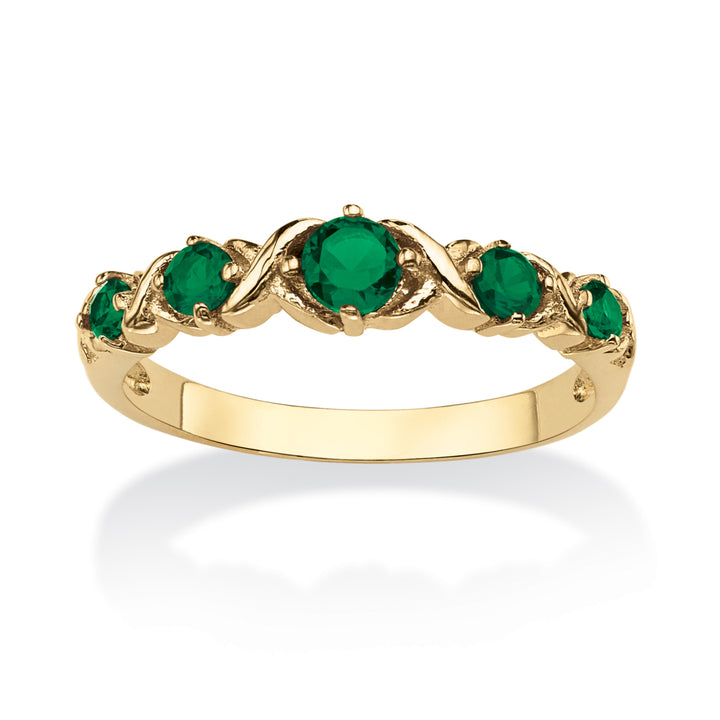 Round Birthstone 14k Gold-Plated "X and O" Stackable Ring Image 6