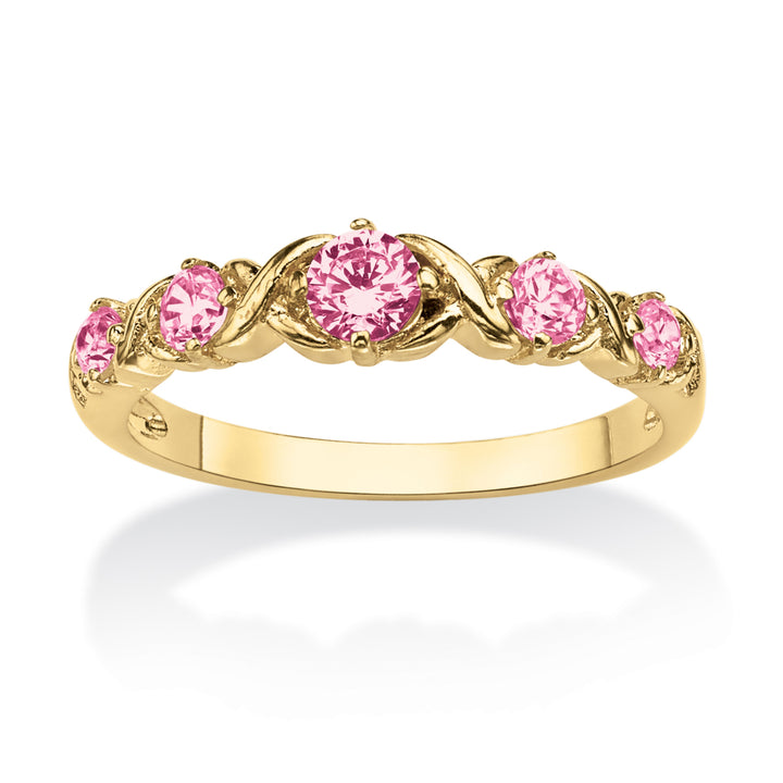 Round Birthstone 14k Gold-Plated "X and O" Stackable Ring Image 7