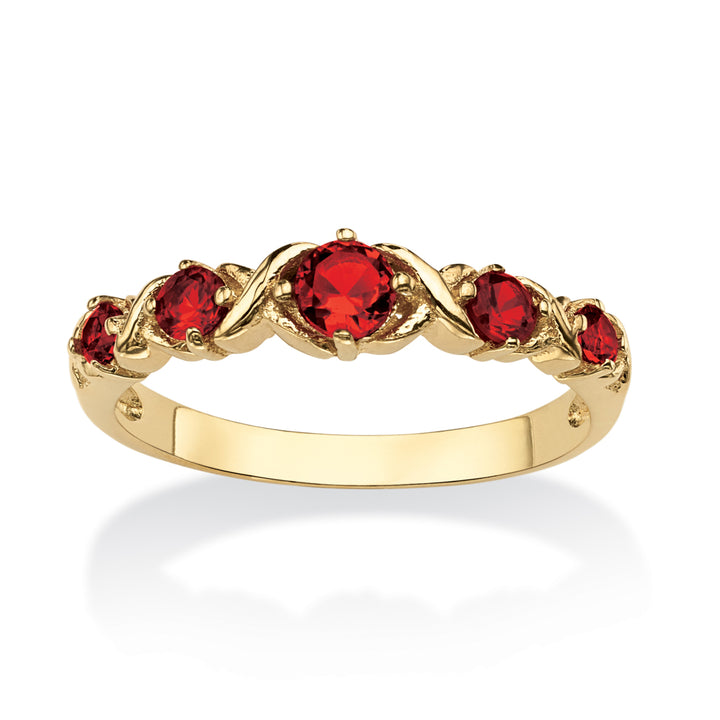 Round Birthstone 14k Gold-Plated "X and O" Stackable Ring Image 8