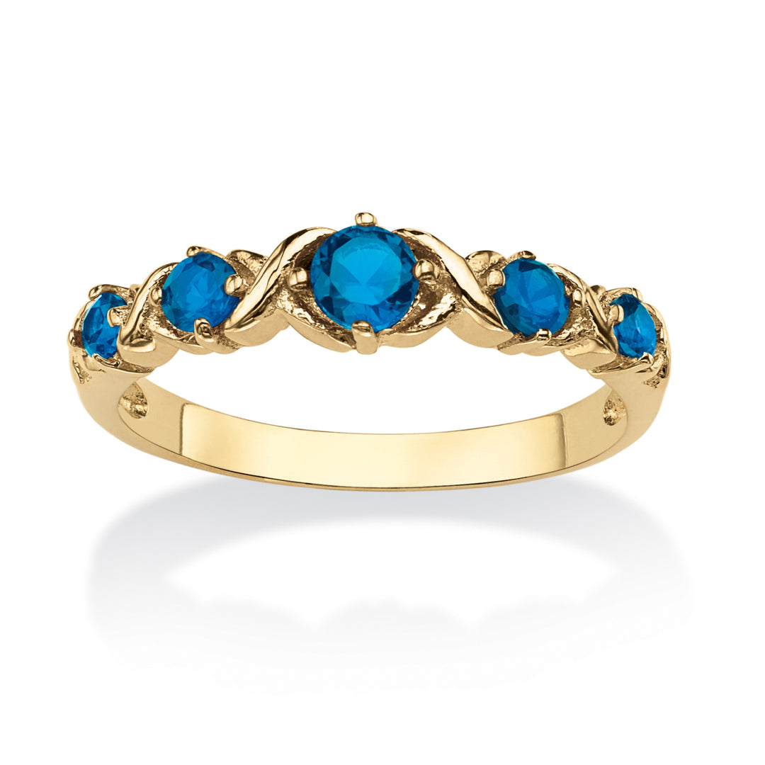 Round Birthstone 14k Gold-Plated "X and O" Stackable Ring Image 10