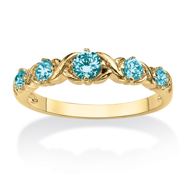 Round Birthstone 14k Gold-Plated "X and O" Stackable Ring Image 12