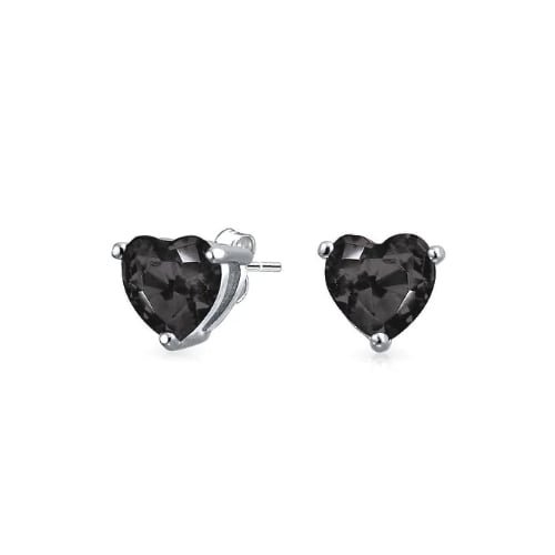Black Heart Shaped Stud earrings 925 Sterling Silver Filled High Polish Finsh  7mm Image 1