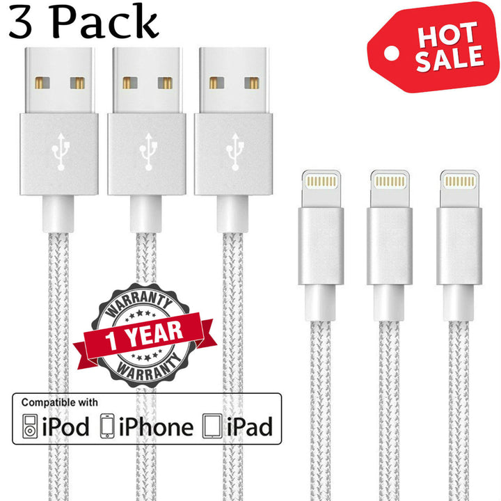 6 FT Heavy Duty Braided 8 Pin USB Charger Cable Cord for Apple iPhone Image 1
