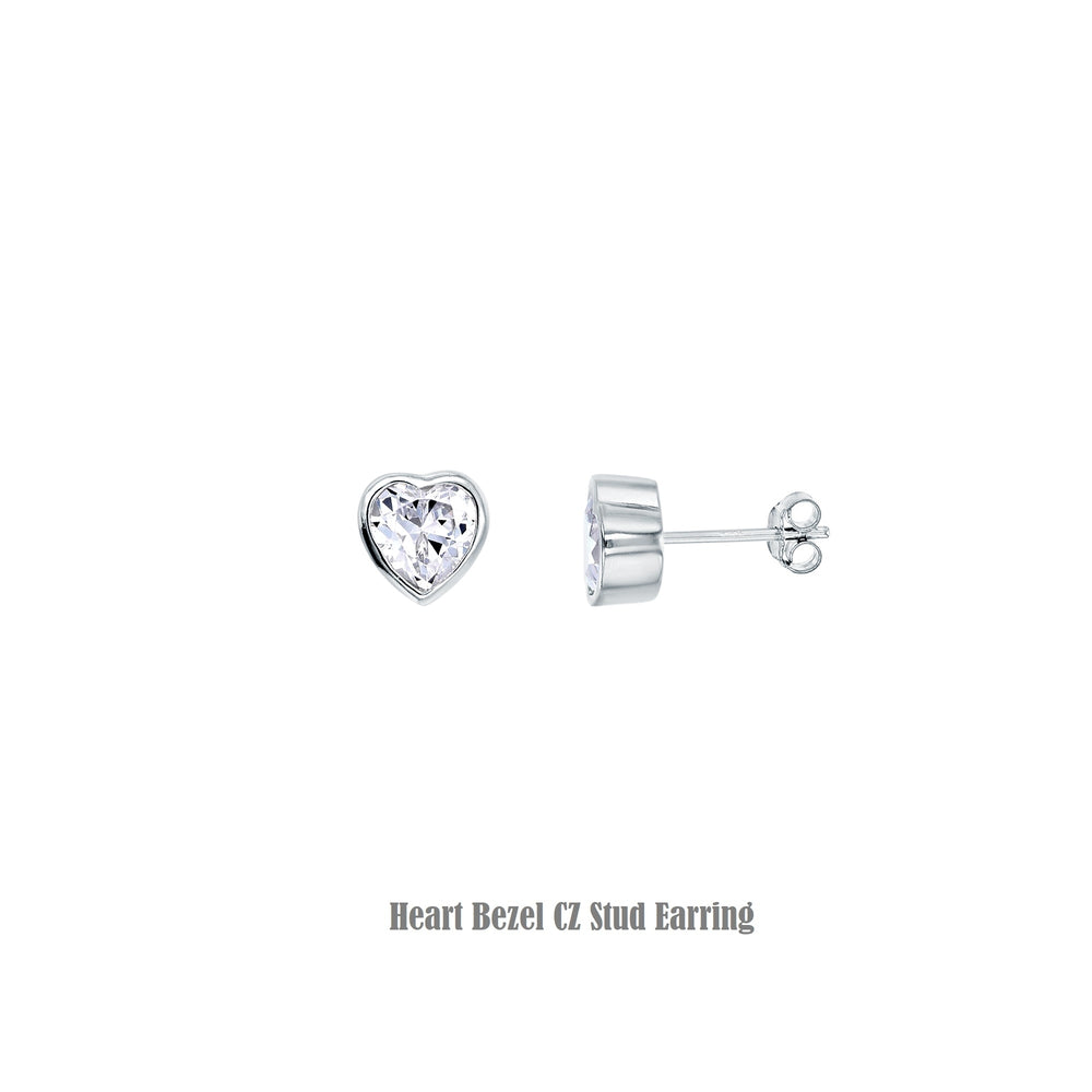 Sterling Silver Heart Bezel Stud Earring Image 2