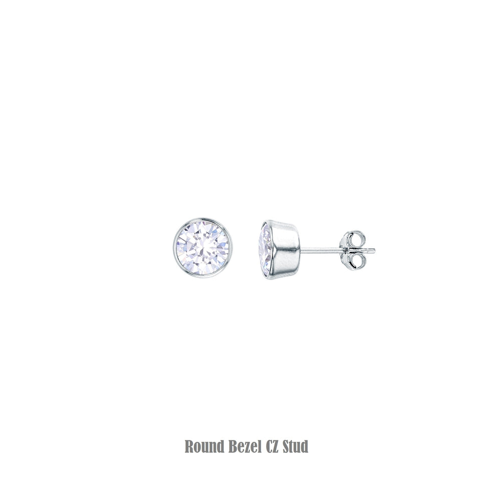 Sterling Silver Round Bezel Stud Earring Image 2