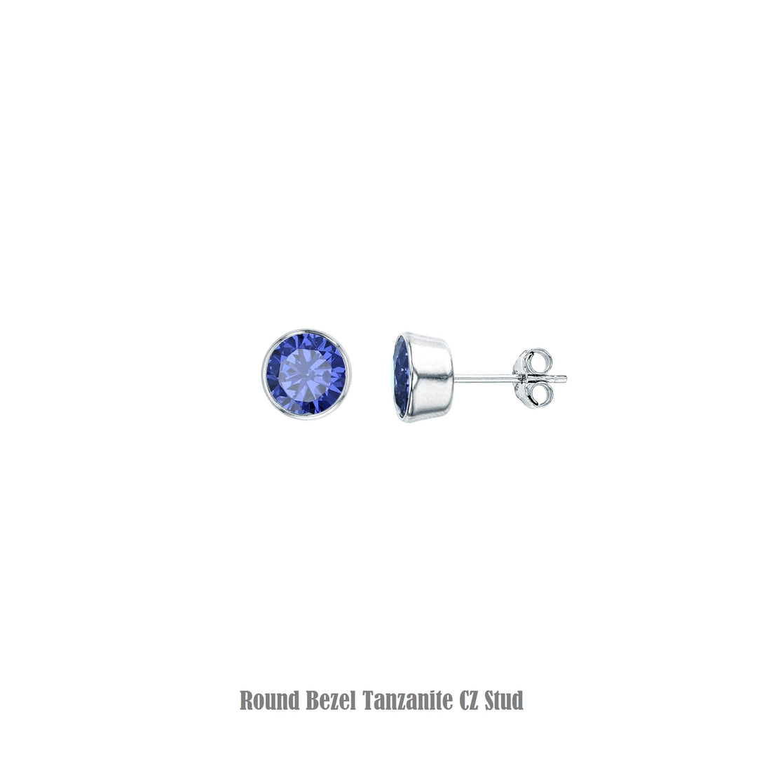 Sterling Silver Round Bezel Stud Earring Image 4