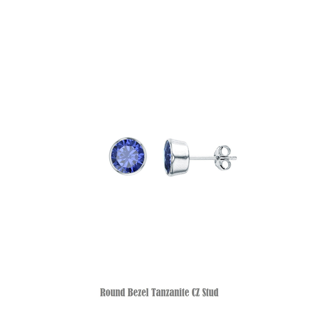 Sterling Silver Round Bezel Stud Earring Image 1