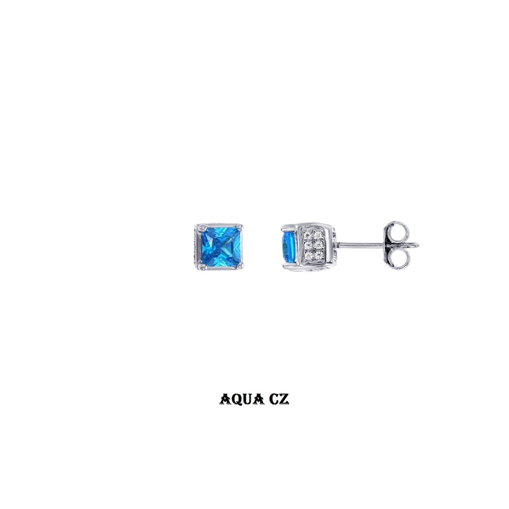 Sterling Silver Cube CZ Earrings Image 2