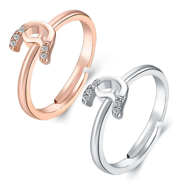 2 Pack Cubic Zirconia Intial Adjustable Rings Image 1