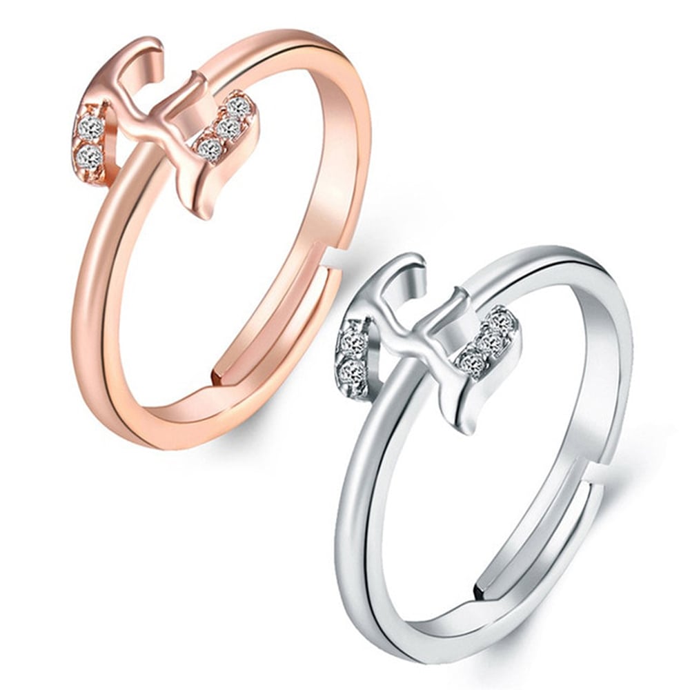 2 Pack Cubic Zirconia Intial Adjustable Rings Image 1