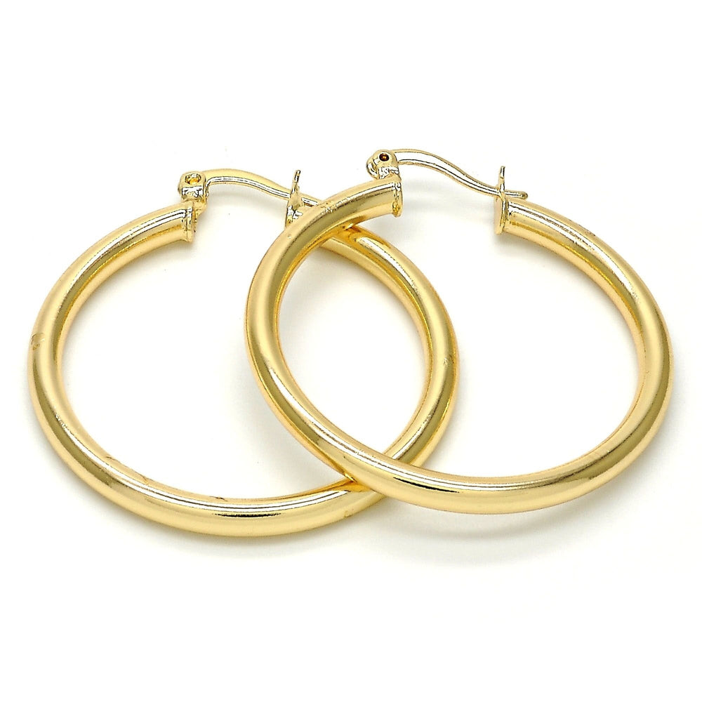 Gold Filled High Polish Finsh Round Plain Medium Hoop Hollow Design Golden Tone Image 2