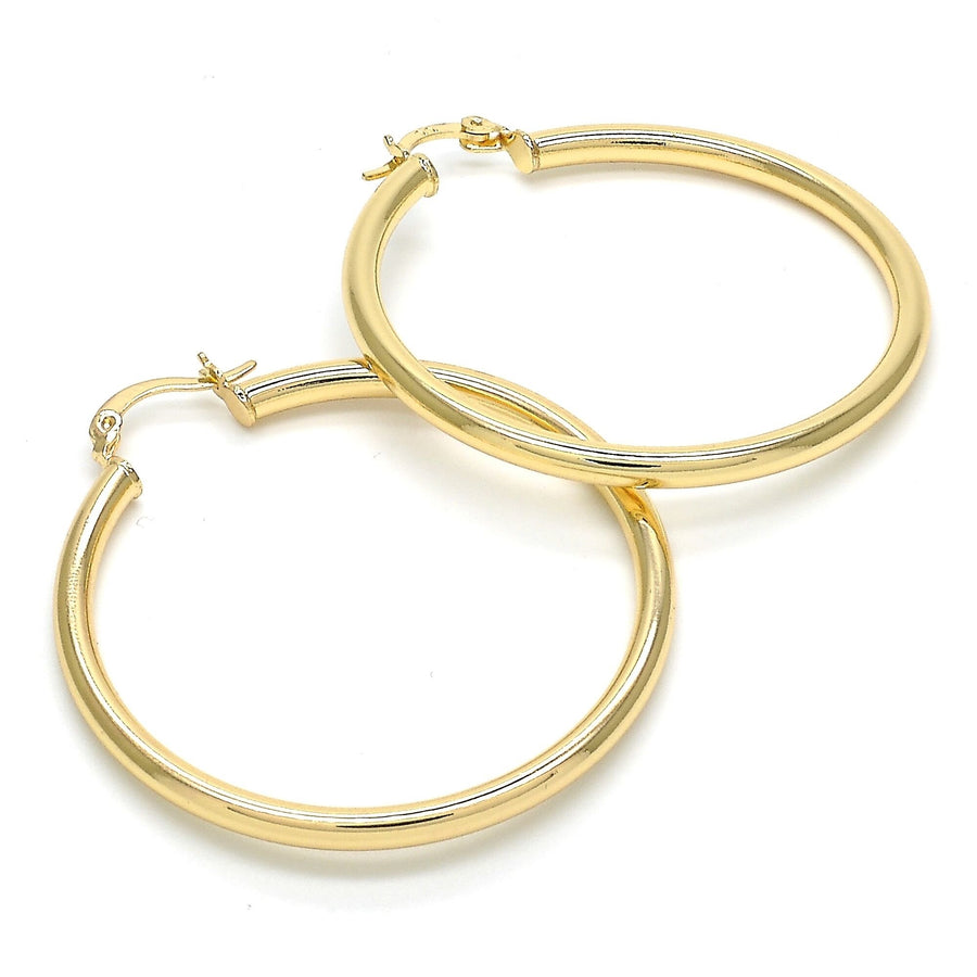 Gold Filled High Polish Finsh Medium Hoop Hollow Design Polished Finish Golden Tone 40mm Image 1