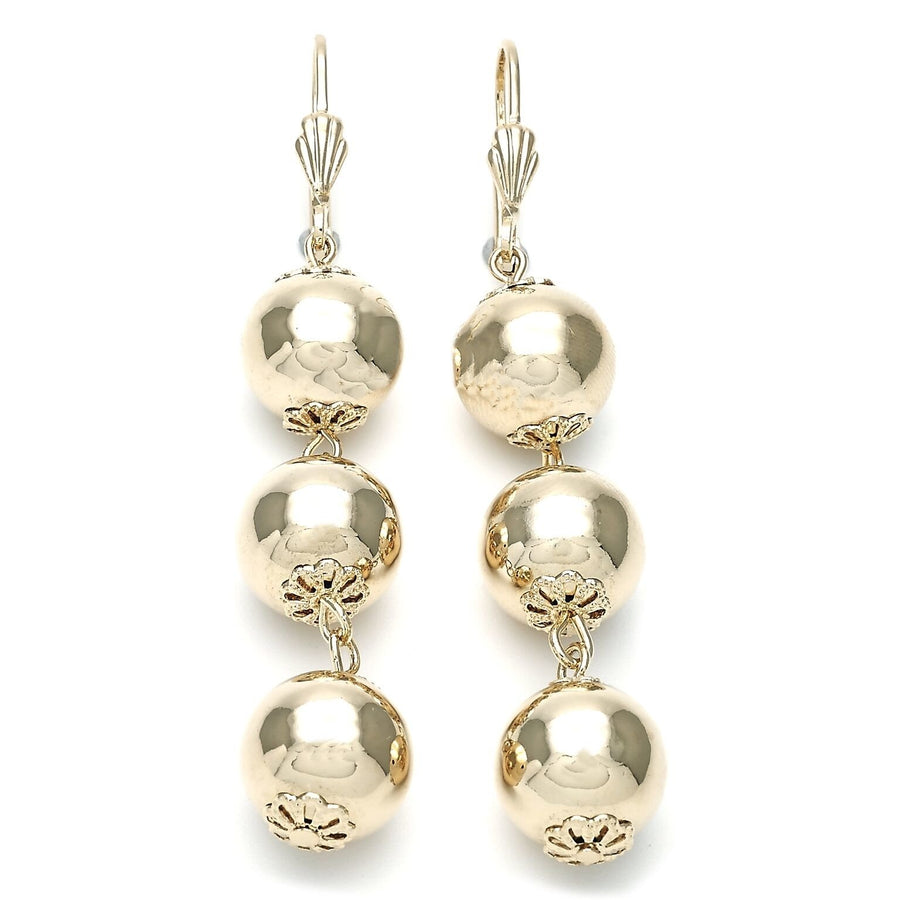 Gold Filled Long Earring Ball Design Polished Finish Golden Tone Image 1