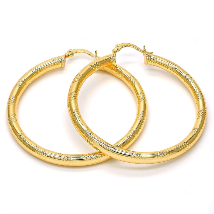 18K Gold Filled Diamond Cut Hoop Earrings 50mm Image 1