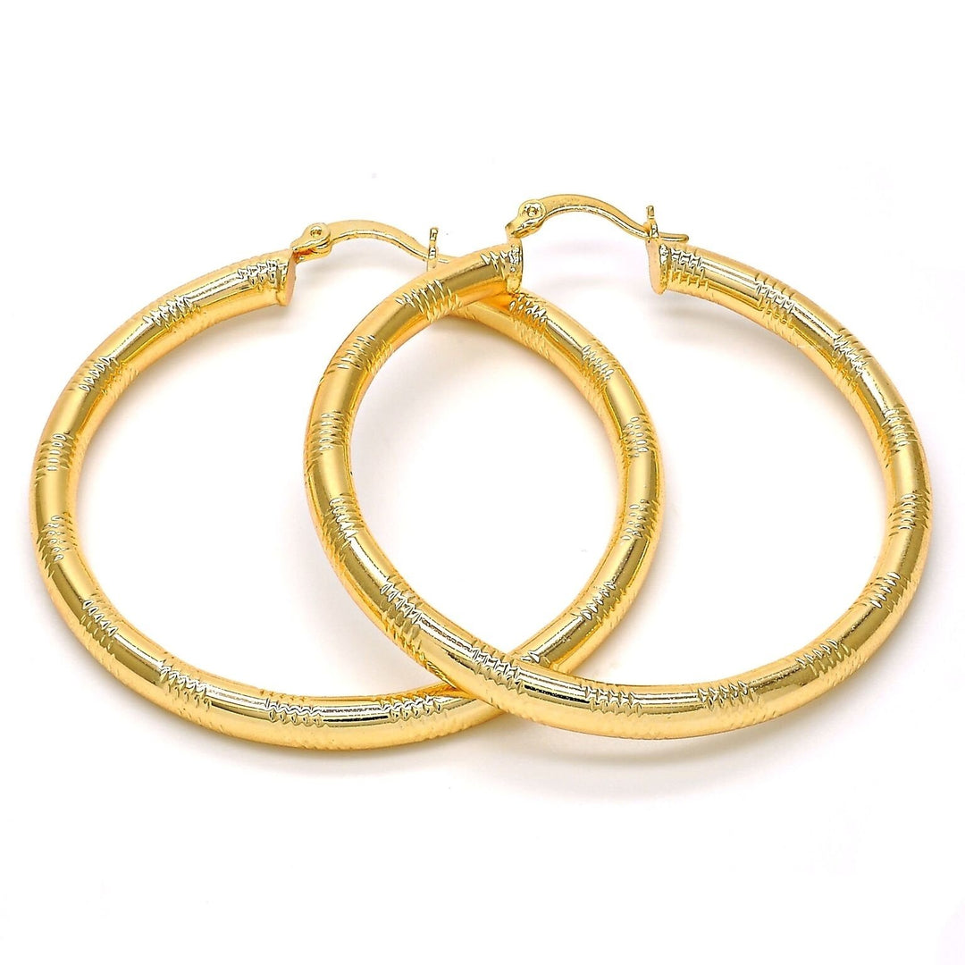 Diamond Cut Large Hoop Earrings 18K Gold Filled Image 1