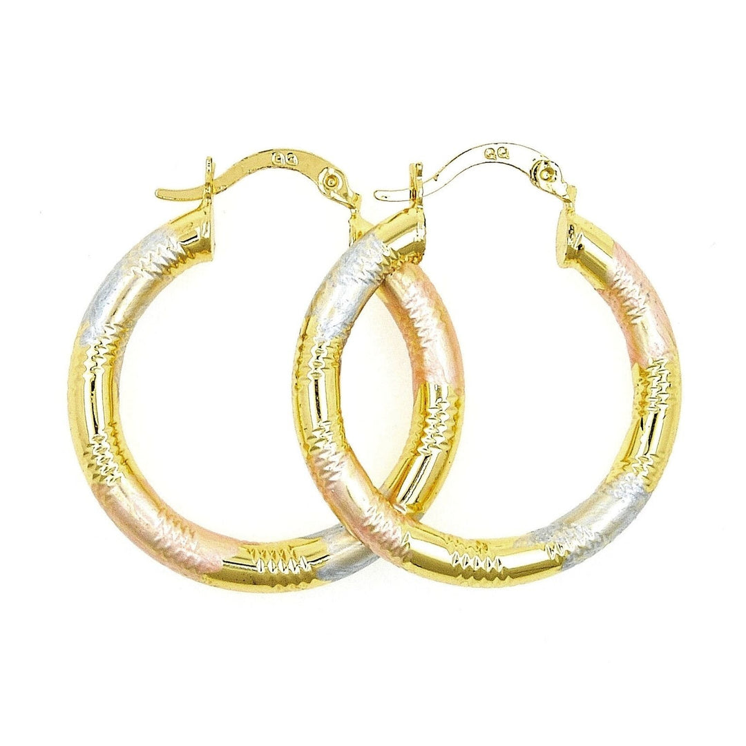 Gold Filled TRI Color Hoop earrings 30mm Image 1