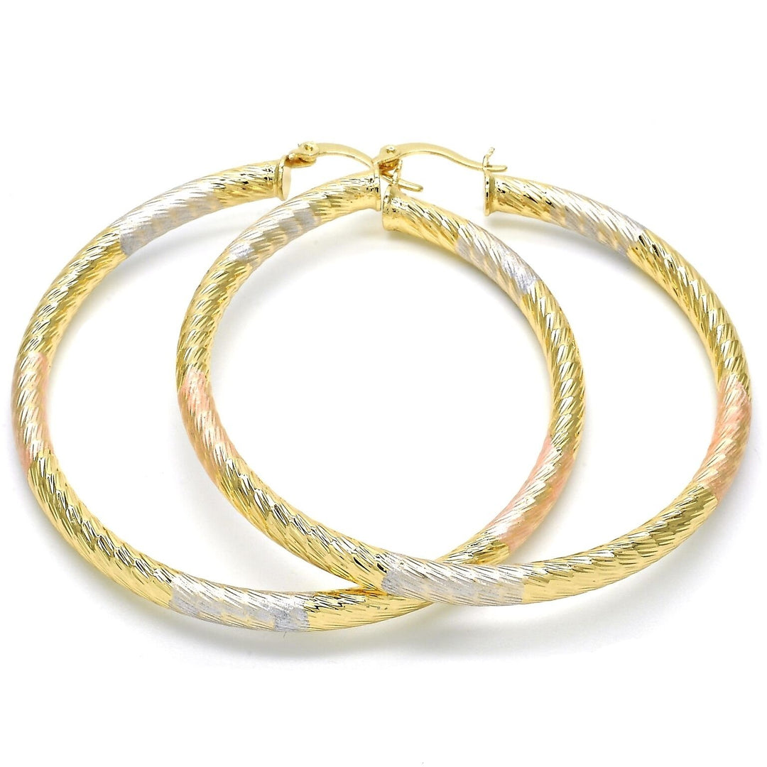 Gold Filled High Polish Finsh Large Hoop Hollow Design Tri Tone 50mm Image 1