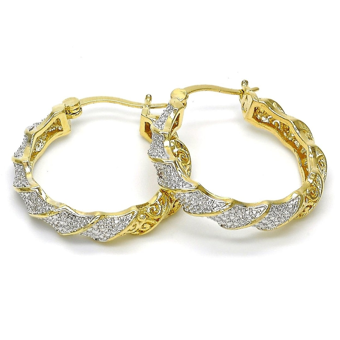 2 Tone Gold Filled Hoop Earrings With Diamond Accent Image 1