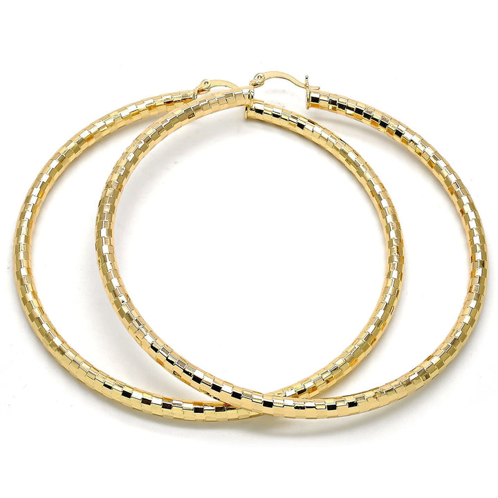 Gold Filled Extra Large Hoop Hollow Design,Cut Diamond Style Golden Tone 70mm Image 1