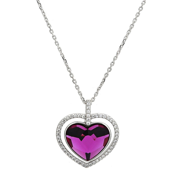 Rhodium Filled High Polish Finsh  Fancy NecklaceHeart Designwith  Crystals and Micro PaveRhodium Tone Image 1