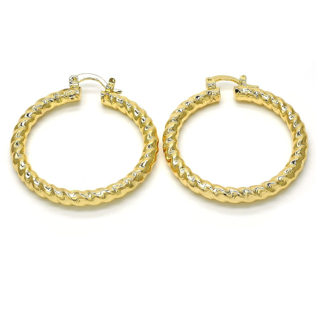 Gold FILLED Medium Hoop Twist and Hollow Design Golden Tone 40MM Image 1