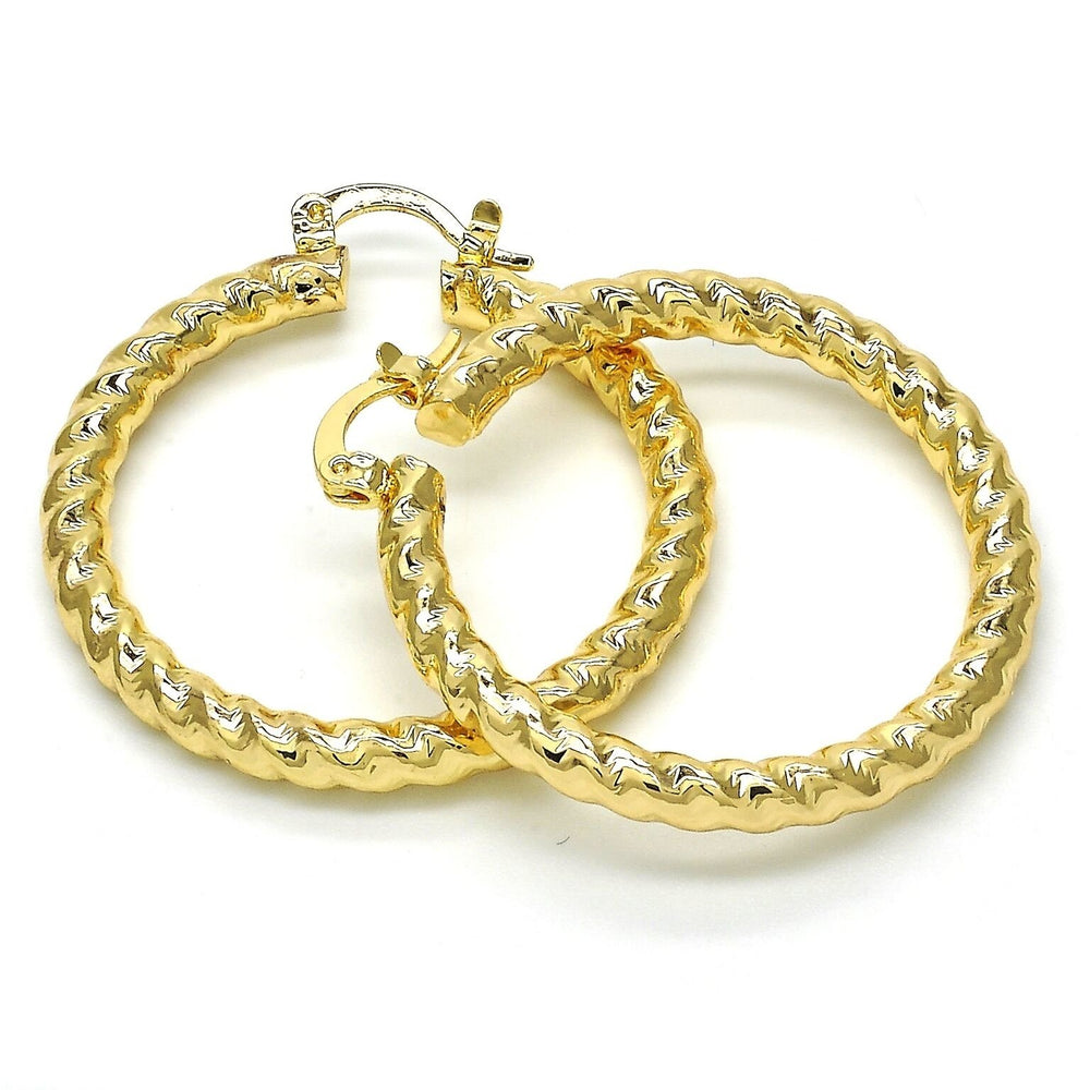 Gold FILLED Medium Hoop Twist and Hollow Design Golden Tone 40MM Image 2