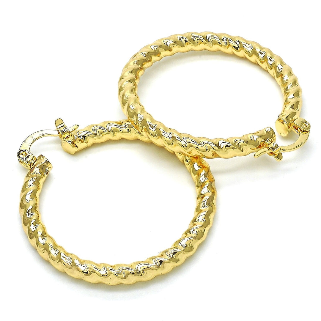 Gold FILLED Medium Hoop Twist and Hollow Design Golden Tone 40MM Image 3