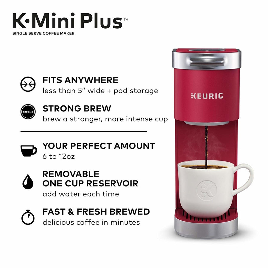 Keurig K-Mini Plus Single Serve K-Cup Pod Coffee Makerwith 6 to 12oz Brew SizeStores up to 9 K-Cup PodsCardinal Red Image 1