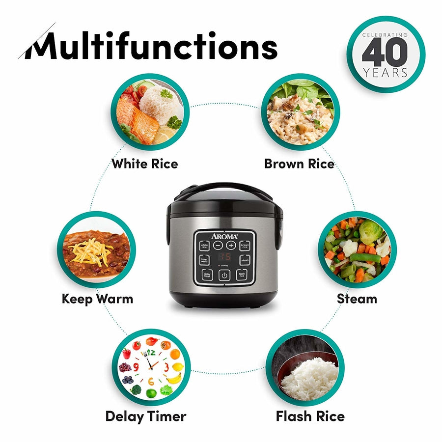 2-8-Cups (Cooked) Digital Cool-Touch Rice Cooker and Food SteamerStainless Steel Image 1