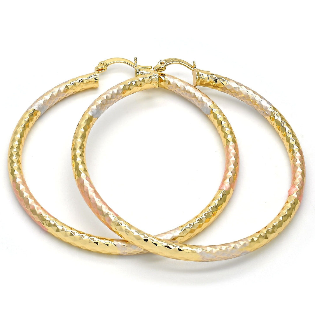 Gold Filled Large Hoop Hollow Design Tri Tone 60mm Image 1