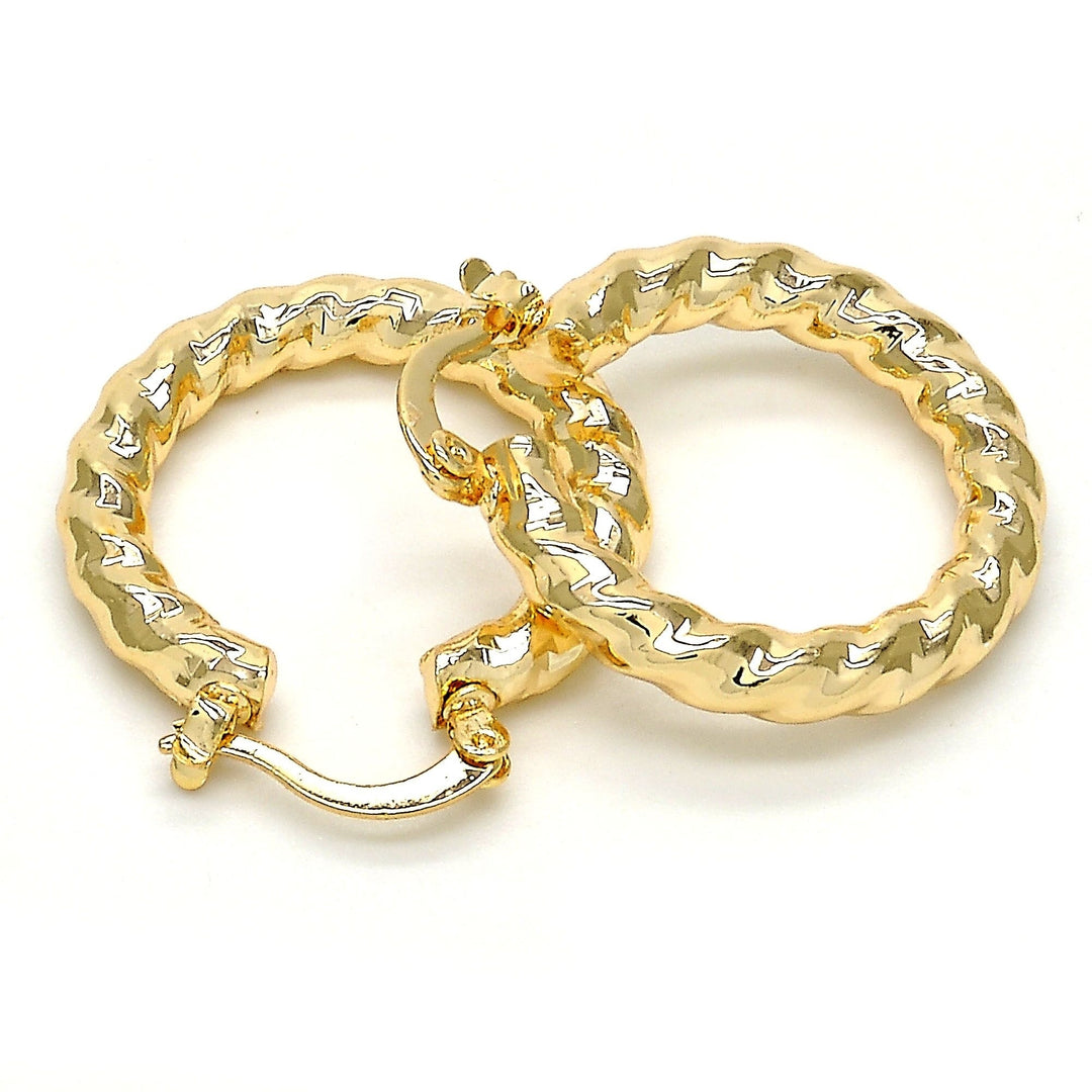 Gold Filled High Polish Finsh Small Hoop Hollow and Twist Design Golden Tone Image 3