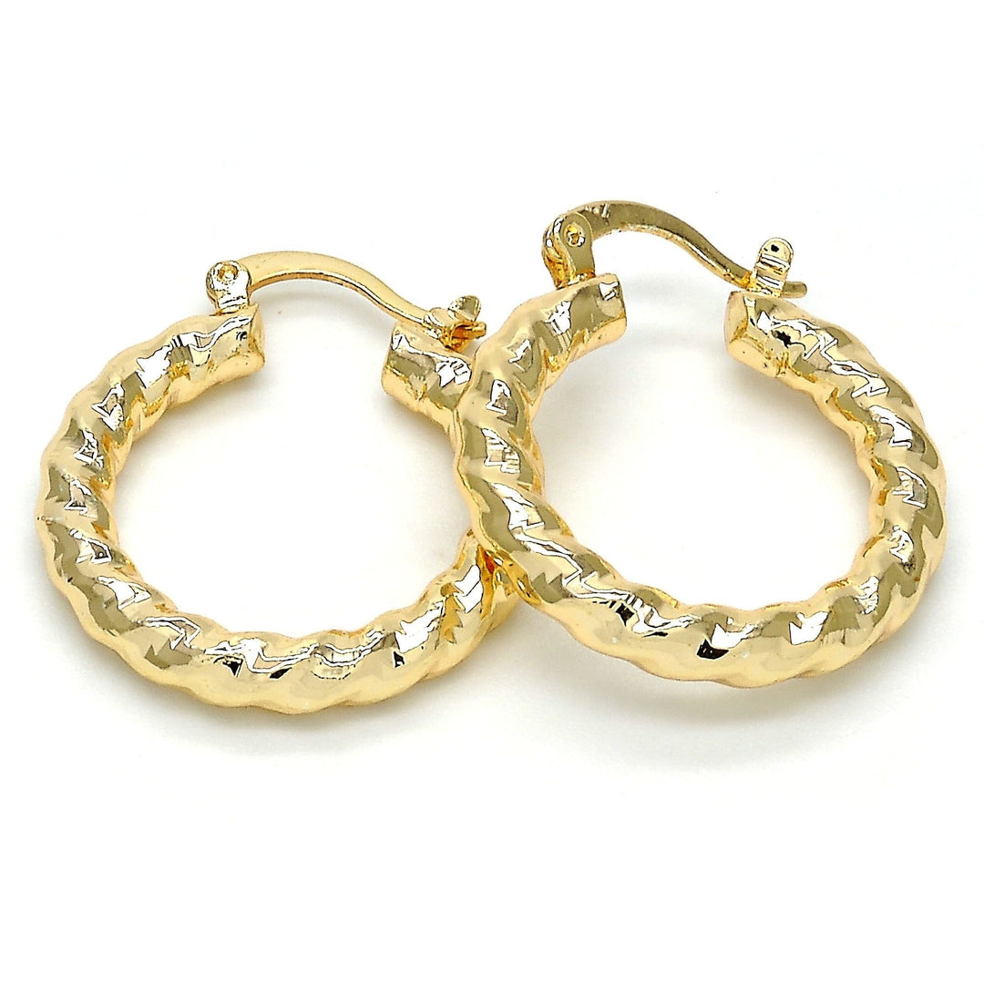 Gold Filled High Polish Finsh Small Hoop Hollow and Twist Design Golden Tone Image 1