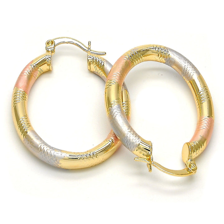 Gold Filled High Polish Finsh Medium Hoop Hollow Design,Oval Design Tri Color 40MM Image 3