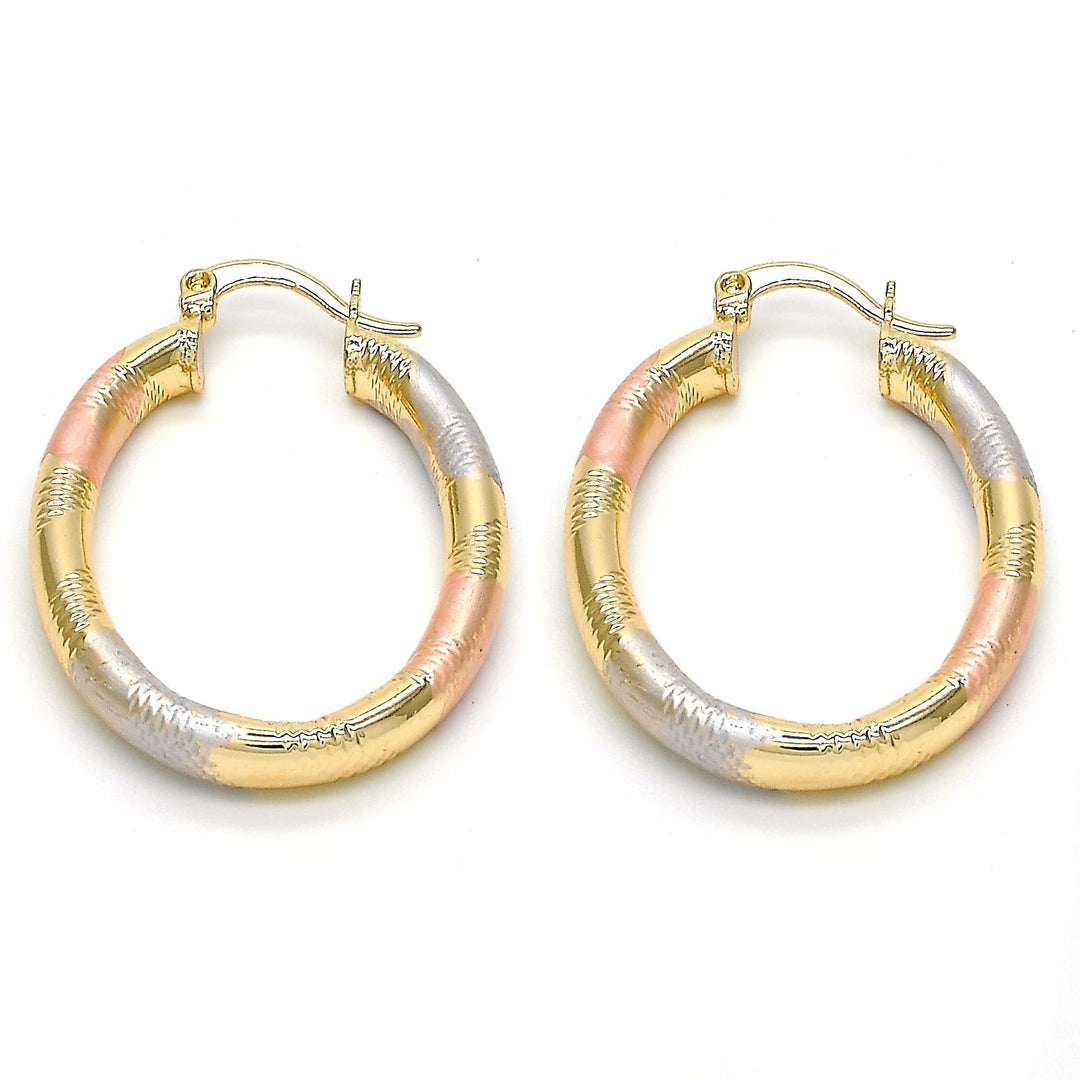 Gold Filled High Polish Finsh Medium Hoop Hollow Design,Oval Design Tri Color 40MM Image 1