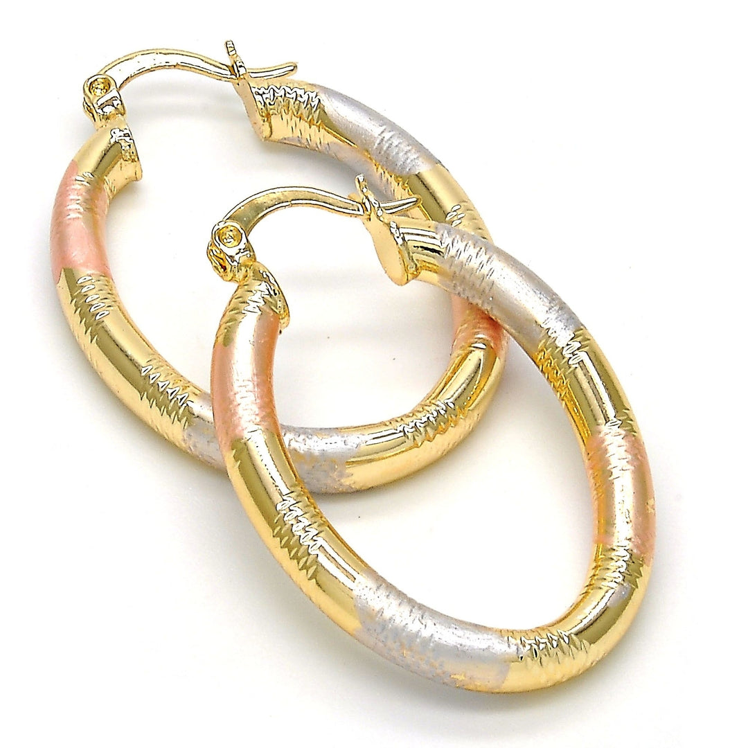 Gold Filled High Polish Finsh Medium Hoop Hollow Design,Oval Design Tri Color 40MM Image 2