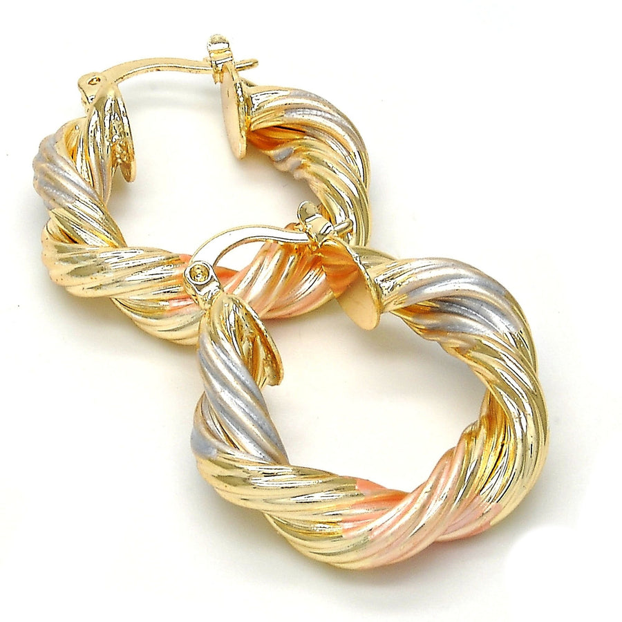 Gold Filled Small Hoop Twist Design,Macaroon Style Tri Color Image 1