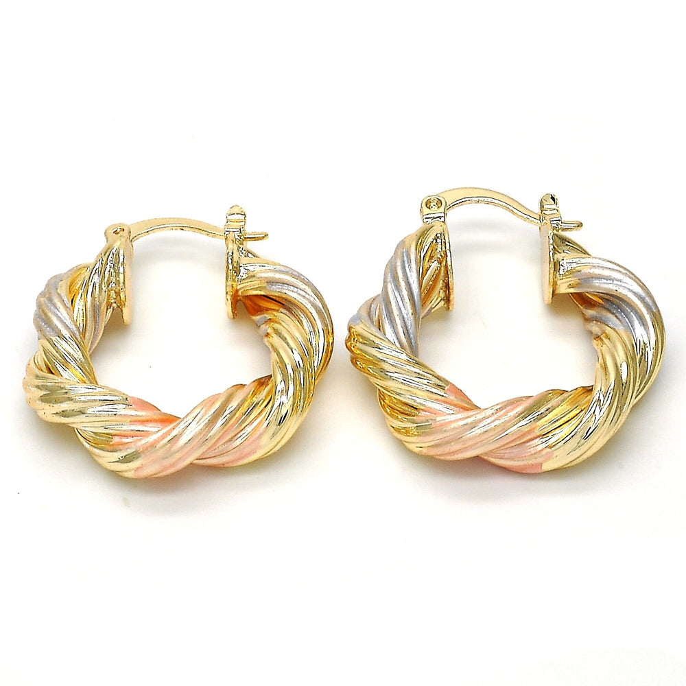 Gold Filled Small Hoop Twist Design,Macaroon Style Tri Color Image 2