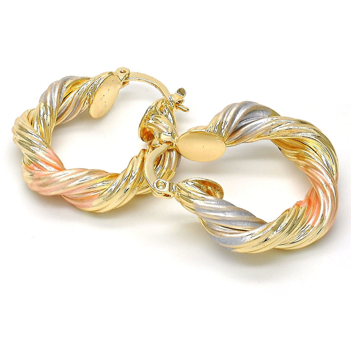 Gold Filled Small Hoop Twist Design,Macaroon Style Tri Color Image 3